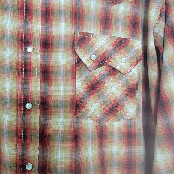 Plains Pearl Snap Western Long Sleeve Shirt Mens Sx XL Red Beige Plaid Rodeo - Picture 3 of 6